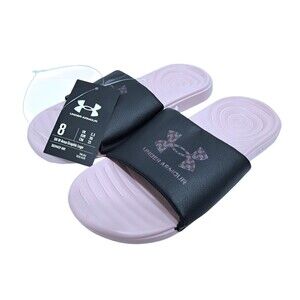 Under Armour ANSA Slides Women's Size 8 Pink Black Sandals UA Logo 3024437